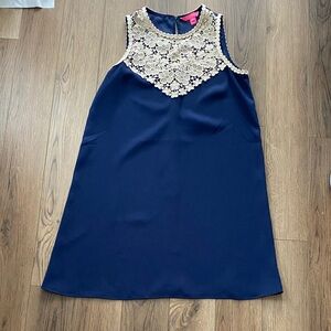 Lilly Pulitzer | Nala Soft Shift Dress | Navy with Gold Crocheted Detail